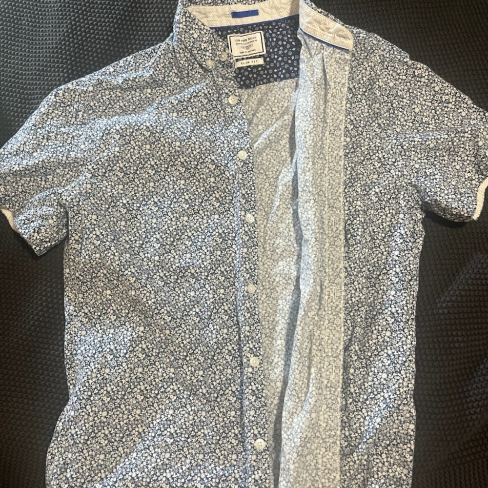 On The Road Men's Floral Blue and White Dress Shirt